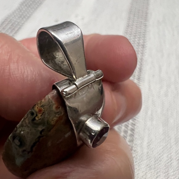 Leopard Jasper and garnet Pendant. Sterling silver, handcrafted - Picture 6 of 12